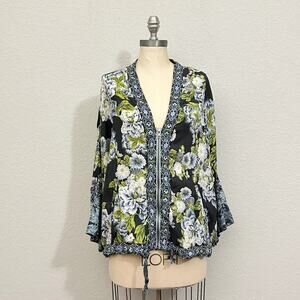 FREE PEOPLE Wildflower Printed Kimono Jacket Floral Lagenlook Boho